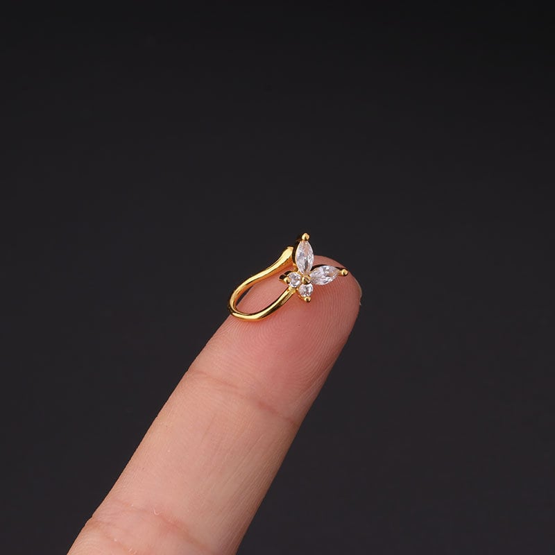 Chic CZ Inlaid Floral Heart Evil Eye Moon Star Non Piercing Nose Cuff - ArtGalleryZen