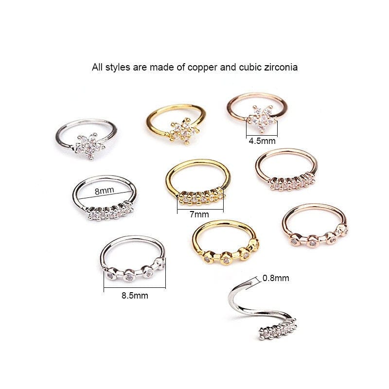 Chic CZ Inlaid Floral Stone Nose Piercing Nose Hoop - ArtGalleryZen