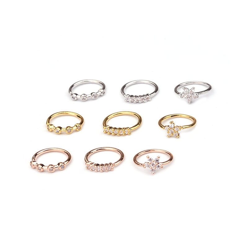 Chic CZ Inlaid Floral Stone Nose Piercing Nose Hoop - ArtGalleryZen