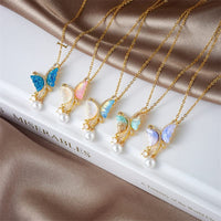 Thumbnail for Chic CZ Inlaid Gradient Butterfly Pearl Pendant Cable Chain Necklace - ArtGalleryZen