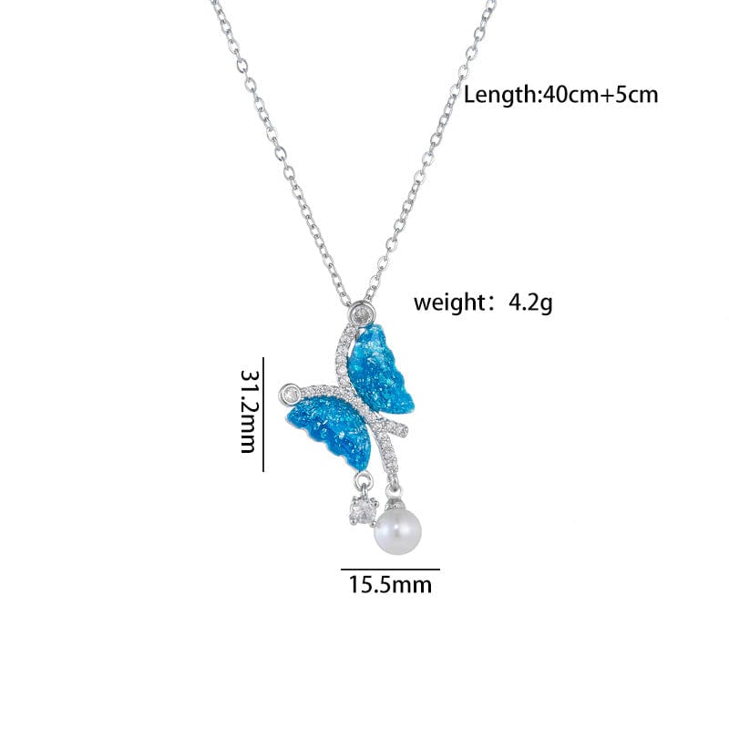 Chic CZ Inlaid Gradient Butterfly Pearl Pendant Cable Chain Necklace - ArtGalleryZen