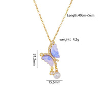 Thumbnail for Chic CZ Inlaid Gradient Butterfly Pearl Pendant Cable Chain Necklace - ArtGalleryZen