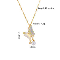 Thumbnail for Chic CZ Inlaid Gradient Butterfly Pearl Pendant Cable Chain Necklace - ArtGalleryZen