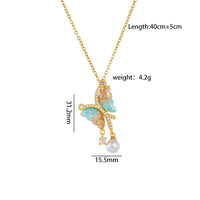 Thumbnail for Chic CZ Inlaid Gradient Butterfly Pearl Pendant Cable Chain Necklace - ArtGalleryZen