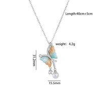 Thumbnail for Chic CZ Inlaid Gradient Butterfly Pearl Pendant Cable Chain Necklace - ArtGalleryZen