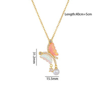 Thumbnail for Chic CZ Inlaid Gradient Butterfly Pearl Pendant Cable Chain Necklace - ArtGalleryZen