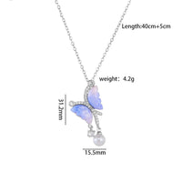 Thumbnail for Chic CZ Inlaid Gradient Butterfly Pearl Pendant Cable Chain Necklace - ArtGalleryZen