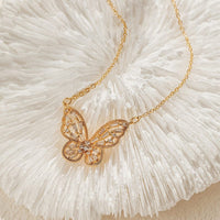 Thumbnail for Chic CZ Inlaid Hollowed-out Butterfly Necklace - ArtGalleryZen