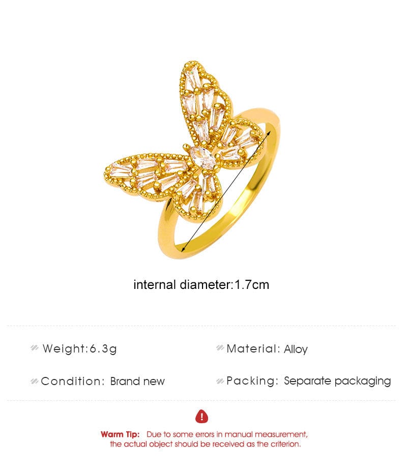 Chic CZ Inlaid Hollowed-out Butterfly Ring - ArtGalleryZen