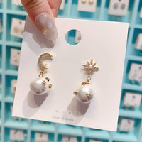 Thumbnail for Chic CZ Inlaid Moon Phase Star Dangle Pearl Earrings - ArtGalleryZen