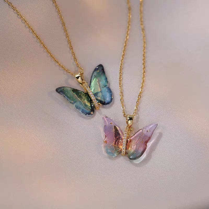 Chic CZ Inlaid Murano Butterfly Necklace - ArtGalleryZen