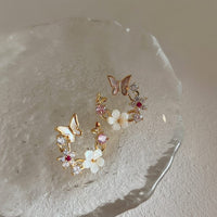 Thumbnail for Chic CZ Inlaid Natural Pearl Shell Butterfly Floral Earrings - ArtGalleryZen