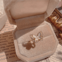 Thumbnail for Chic CZ Inlaid Natural Pearl Shell Duo Butterfly Ring - ArtGalleryZen