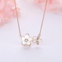 Thumbnail for Chic CZ Inlaid Natural Pearl Shell Duo Cherry Blossom Necklace - ArtGalleryZen