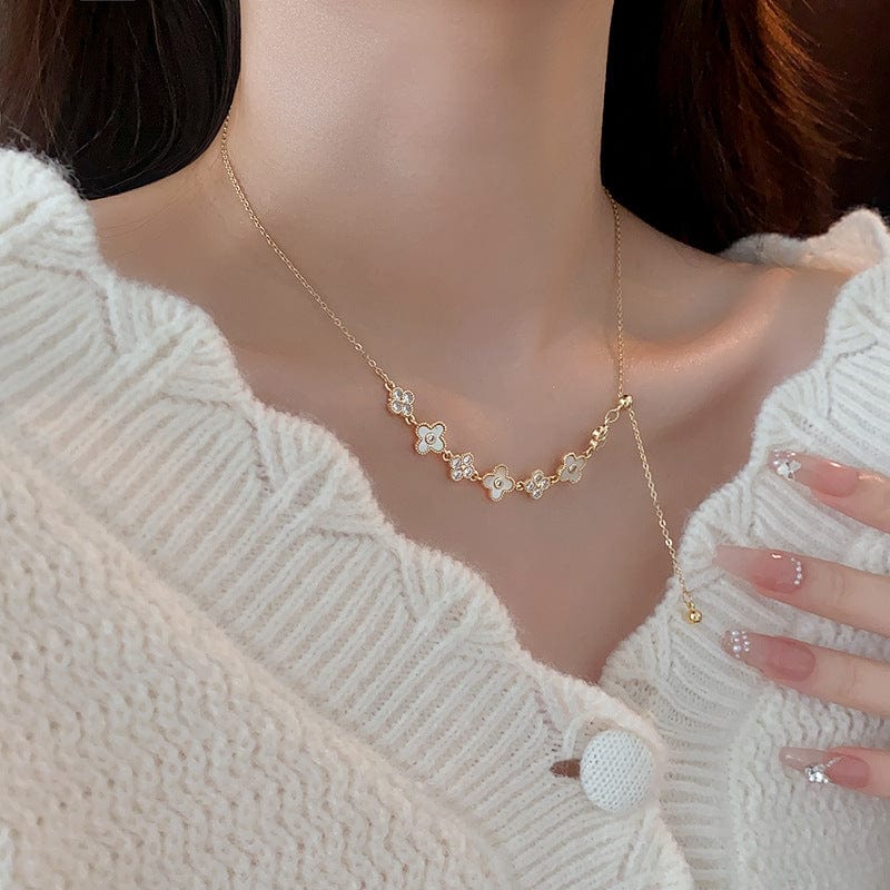 Chic CZ Inlaid Natural Pearl Shell Floral Necklace - ArtGalleryZen