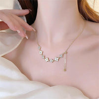 Thumbnail for Chic CZ Inlaid Natural Pearl Shell Floral Necklace - ArtGalleryZen