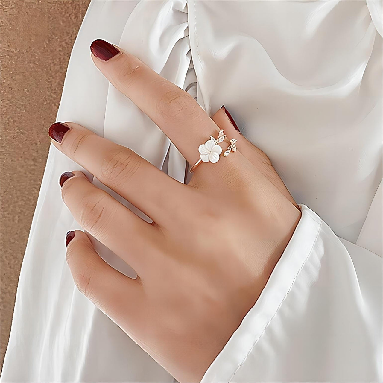 Chic CZ Inlaid Natural Pearl Shell Flower Ring - ArtGalleryZen
