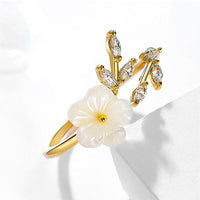 Thumbnail for Chic CZ Inlaid Natural Pearl Shell Flower Ring - ArtGalleryZen