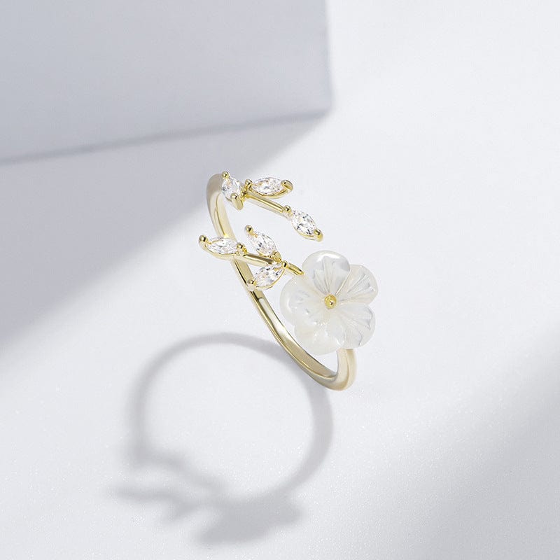 Chic CZ Inlaid Natural Pearl Shell Flower Ring - ArtGalleryZen