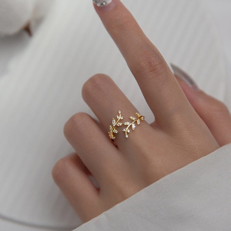 Chic CZ Inlaid Olive Branch Ring - ArtGalleryZen