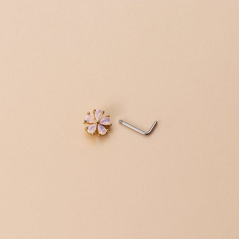 Chic CZ Inlaid Opal Astronaut Alien Floral Heart Nose Piercing Nose Stud - ArtGalleryZen