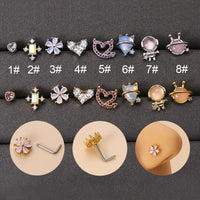 Thumbnail for Chic CZ Inlaid Opal Astronaut Alien Floral Heart Nose Piercing Nose Stud - ArtGalleryZen