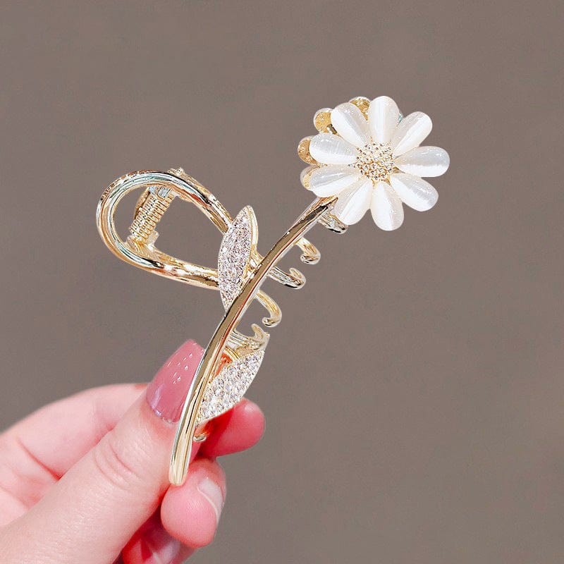 Chic CZ Inlaid Opal Daisy Flower Chignon Claw Clip Hair Clip - ArtGalleryZen