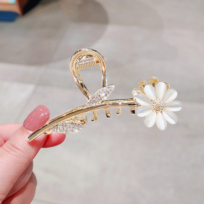 Chic CZ Inlaid Opal Daisy Flower Chignon Claw Clip Hair Clip - ArtGalleryZen