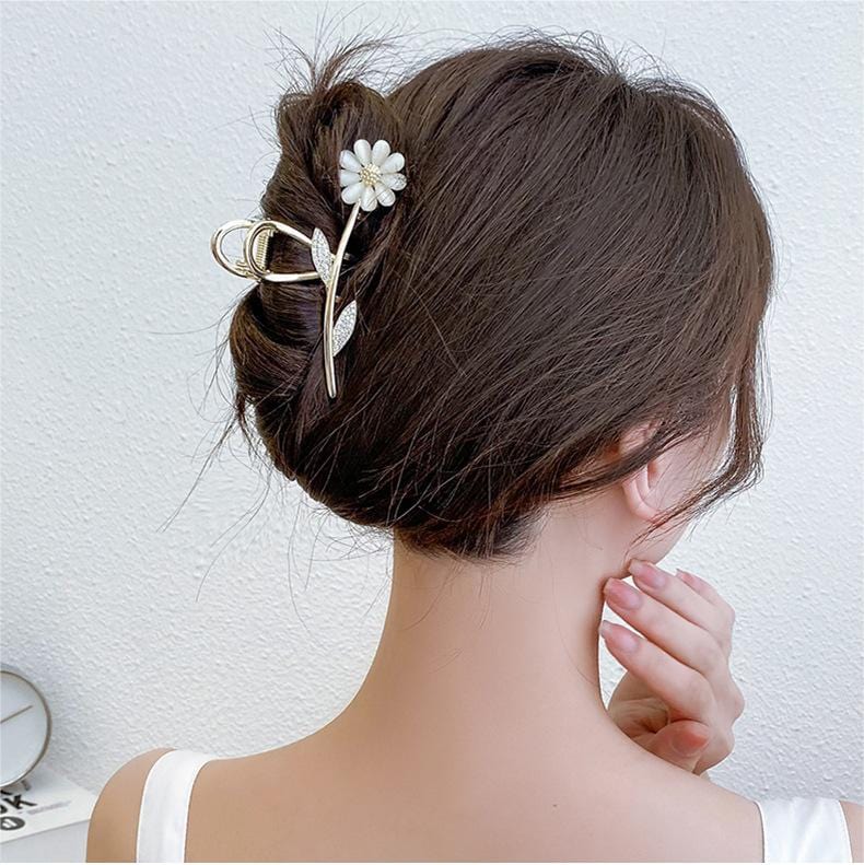 Chic CZ Inlaid Opal Daisy Flower Chignon Claw Clip Hair Clip - ArtGalleryZen