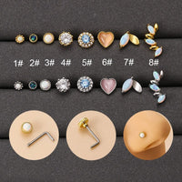 Thumbnail for Chic CZ Inlaid Opal Floral Heart Nose Piercing Nose Stud - ArtGalleryZen