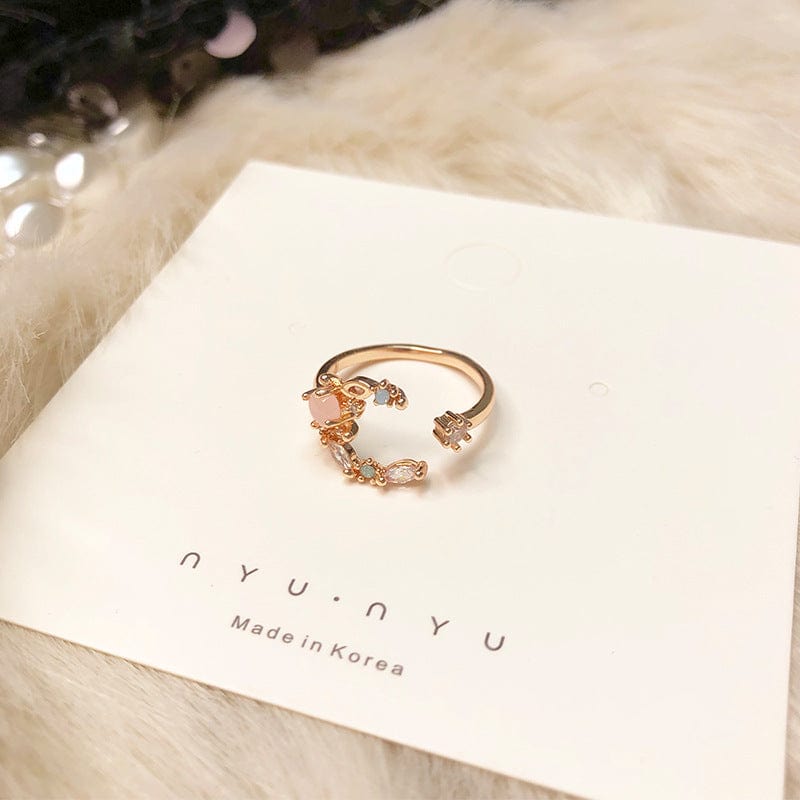 Chic CZ Inlaid Opal Moon Phase Ring - ArtGalleryZen