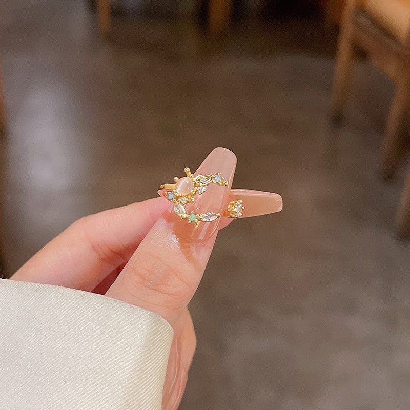 Chic CZ Inlaid Opal Moon Phase Ring - ArtGalleryZen