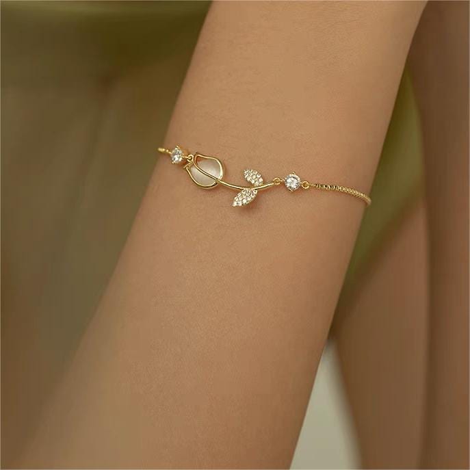 Chic CZ Inlaid Opal Tulip Bracelet - ArtGalleryZen