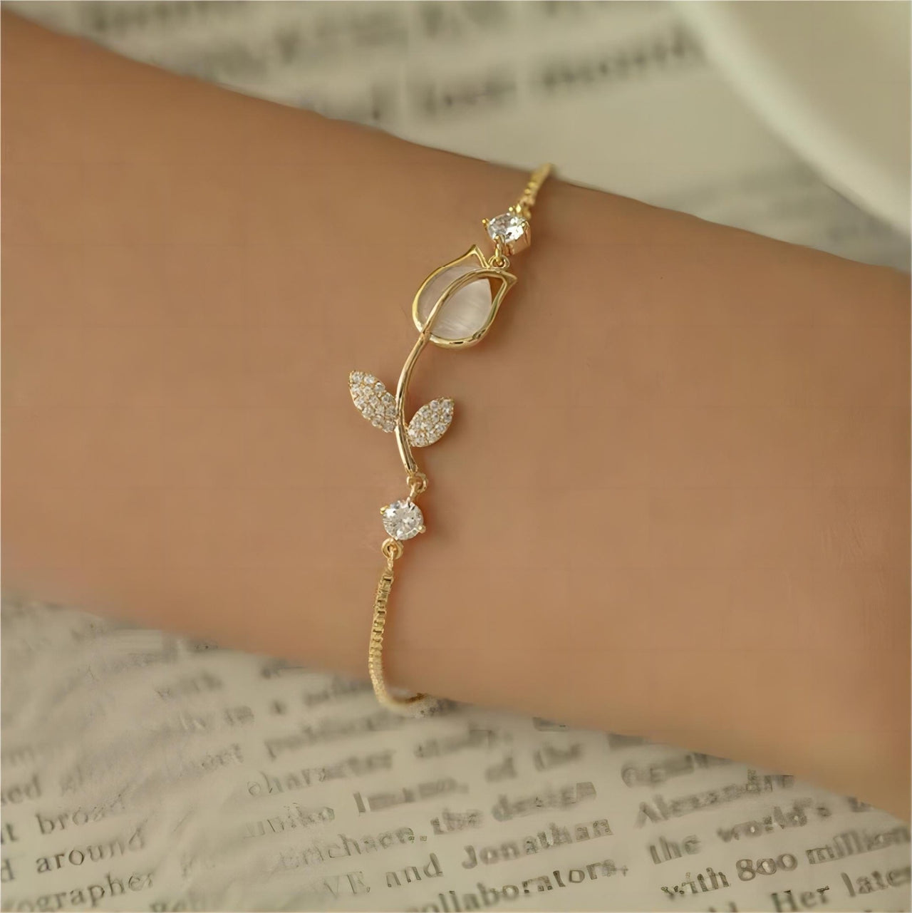 Chic CZ Inlaid Opal Tulip Bracelet - ArtGalleryZen
