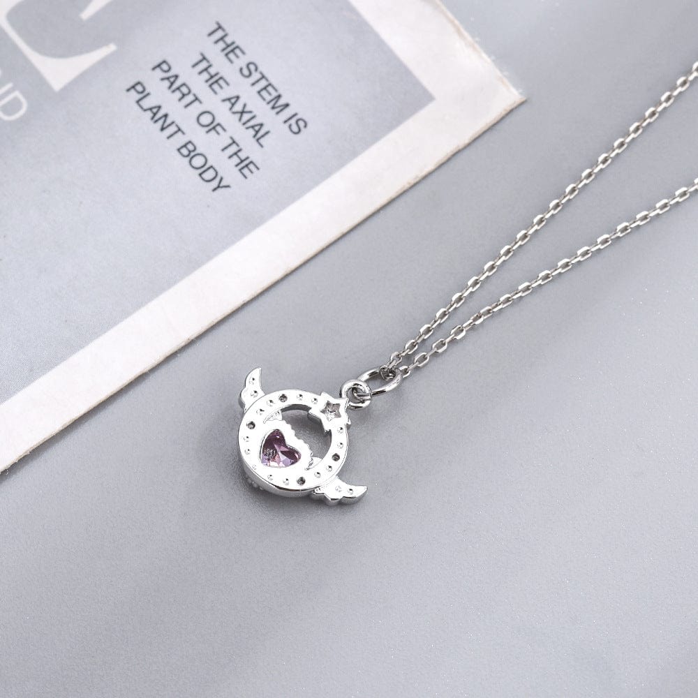 Chic CZ Inlaid Pink Crystal Angel Heart Wings Necklace - ArtGalleryZen