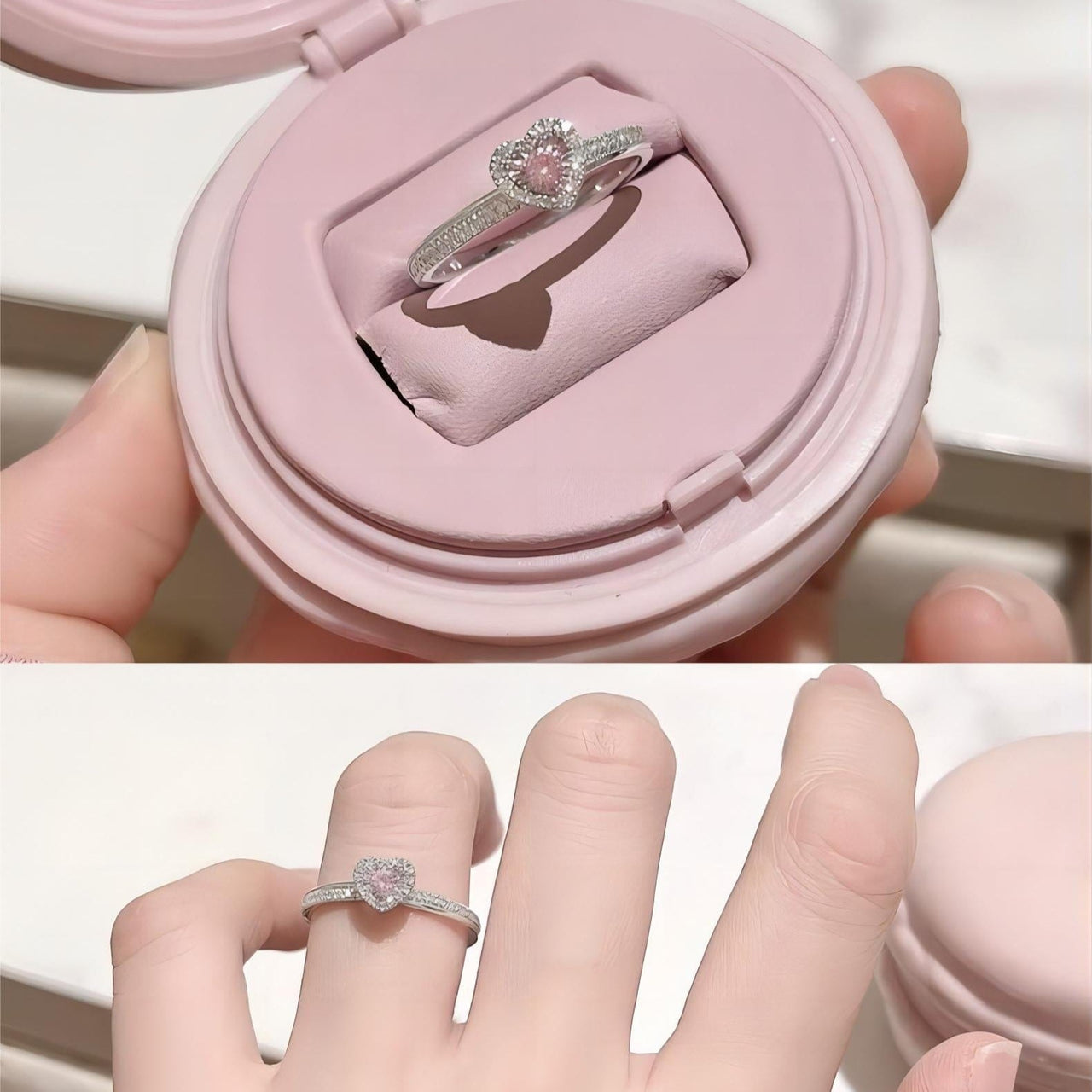Chic CZ Inlaid Pink Crystal Heart Ring - ArtGalleryZen