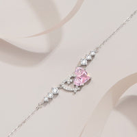 Thumbnail for Chic CZ Inlaid Pink Diamond Duo Heart Necklace - ArtGalleryZen