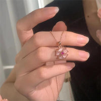 Thumbnail for Chic CZ Inlaid Pink Opal Heart Cherry Blossom Pendant Necklace - ArtGalleryZen