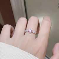 Thumbnail for Chic CZ Inlaid Pink Opal Heart Ring - ArtGalleryZen