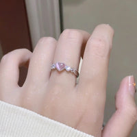 Thumbnail for Chic CZ Inlaid Pink Opal Heart Ring - ArtGalleryZen