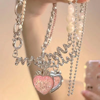 Thumbnail for Chic CZ Inlaid Pink Strawberry Pendant Pearl Chain Choker Necklace - ArtGalleryZen