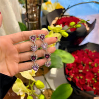 Thumbnail for Chic CZ Inlaid Purple Crystal Heart Dangle Earrings - ArtGalleryZen