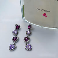 Thumbnail for Chic CZ Inlaid Purple Crystal Heart Dangle Earrings - ArtGalleryZen