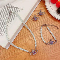 Thumbnail for Chic CZ Inlaid Purple Saturn Necklace Earrings Bracelet Set - ArtGalleryZen
