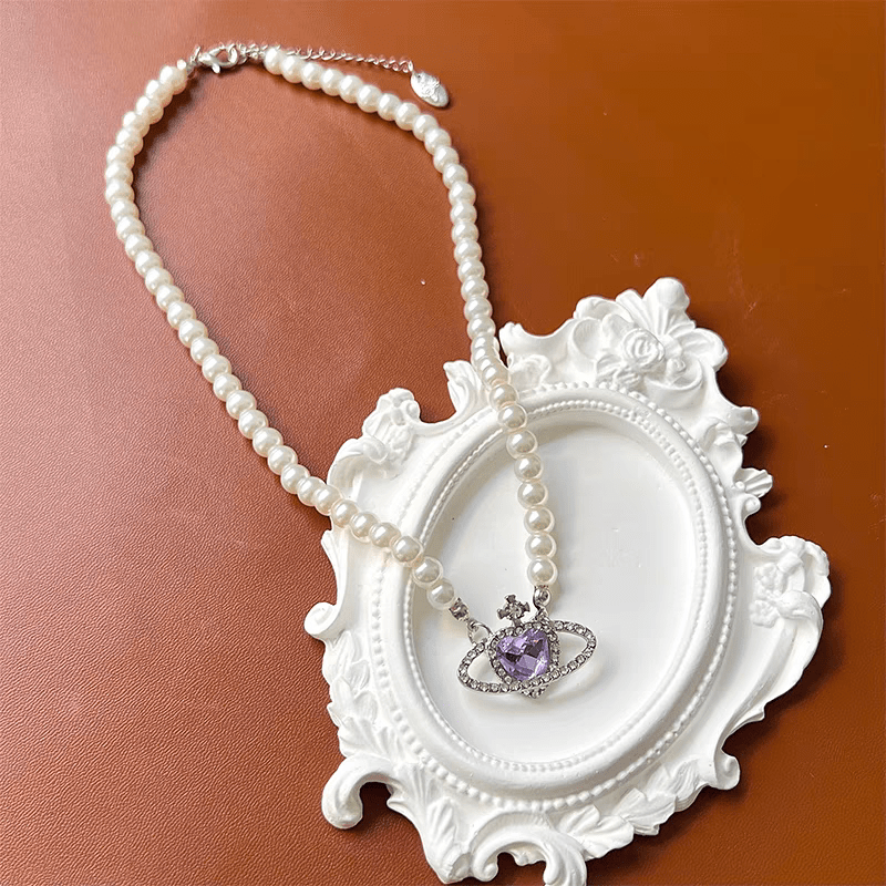 Chic CZ Inlaid Purple Saturn Necklace Earrings Bracelet Set - ArtGalleryZen