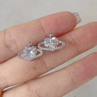 Thumbnail for Chic CZ Inlaid Rhinestone Saturn Heart Earrings - ArtGalleryZen