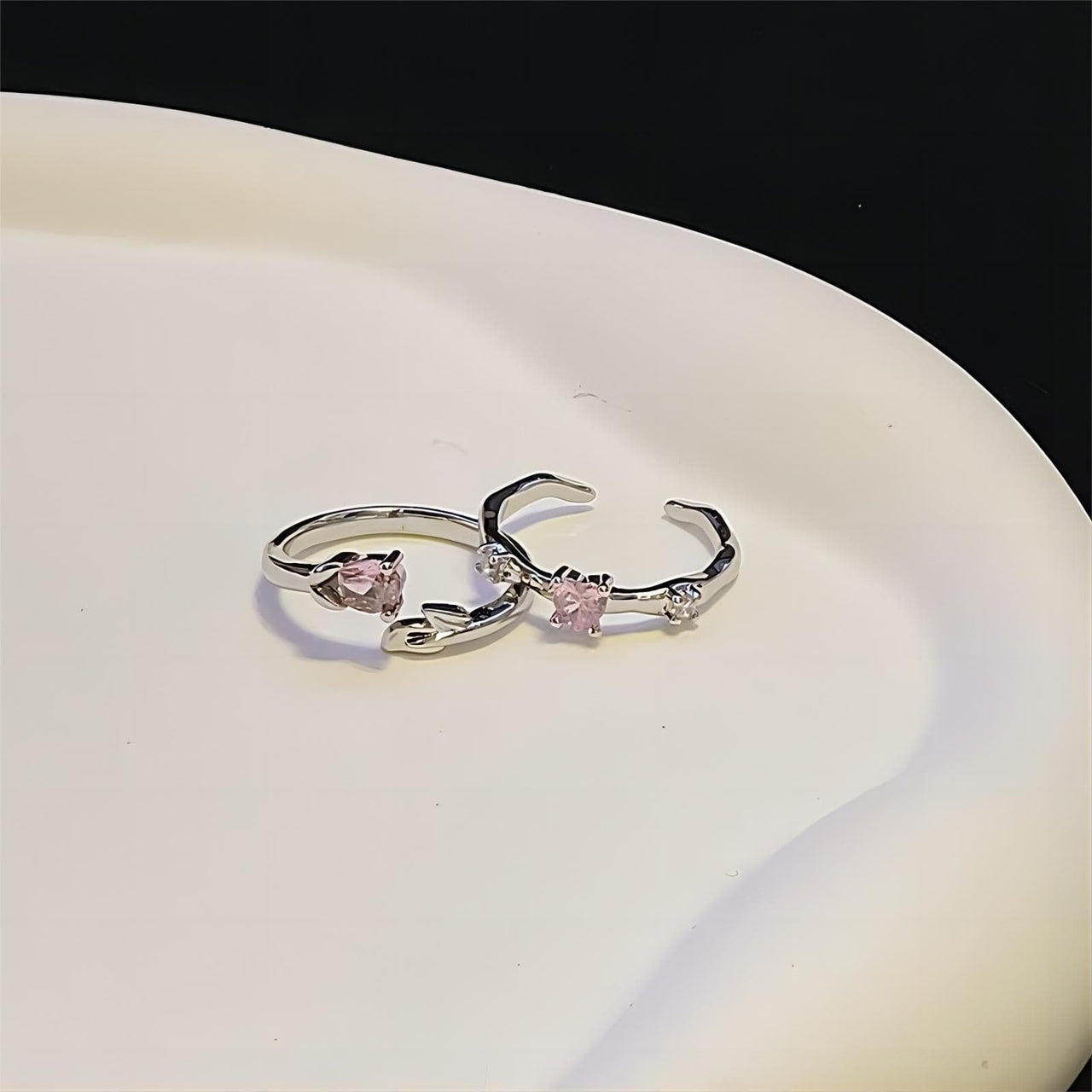 Chic CZ Inlaid Rose Heart Open Ring - ArtGalleryZen