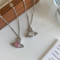 Thumbnail for Chic CZ Inlaid Saturn Heart Necklace - ArtGalleryZen