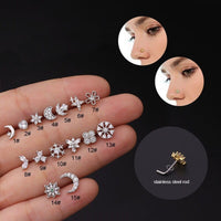 Thumbnail for Chic CZ Inlaid Snowflake Moon Phase Star Titanium Nose Piercing Nose Stud - ArtGalleryZen