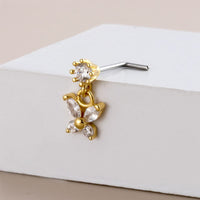 Thumbnail for Chic CZ Inlaid Stainless Steel Butterfly Nose Piercing Nose Stud - ArtGalleryZen